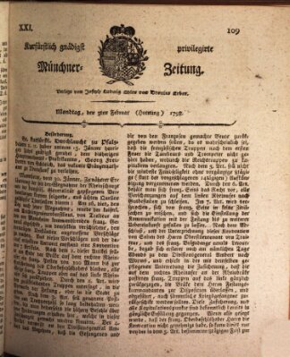 Kurfürstlich gnädigst privilegirte Münchner-Zeitung (Süddeutsche Presse) Montag 5. Februar 1798