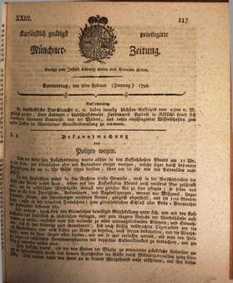 Kurfürstlich gnädigst privilegirte Münchner-Zeitung (Süddeutsche Presse) Donnerstag 8. Februar 1798