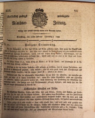 Kurfürstlich gnädigst privilegirte Münchner-Zeitung (Süddeutsche Presse) Dienstag 20. Februar 1798