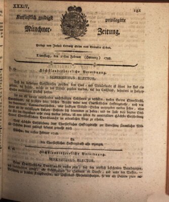 Kurfürstlich gnädigst privilegirte Münchner-Zeitung (Süddeutsche Presse) Dienstag 27. Februar 1798