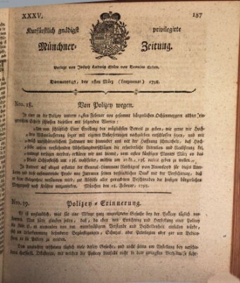 Kurfürstlich gnädigst privilegirte Münchner-Zeitung (Süddeutsche Presse) Donnerstag 1. März 1798