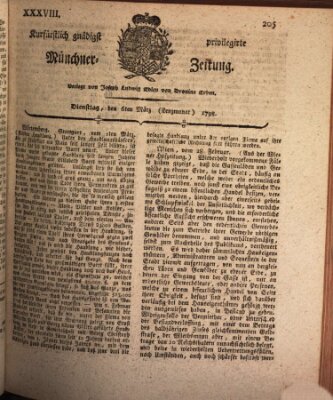 Kurfürstlich gnädigst privilegirte Münchner-Zeitung (Süddeutsche Presse) Dienstag 6. März 1798