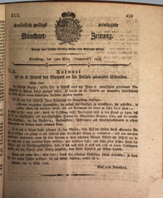Kurfürstlich gnädigst privilegirte Münchner-Zeitung (Süddeutsche Presse) Dienstag 13. März 1798