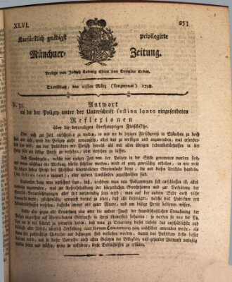 Kurfürstlich gnädigst privilegirte Münchner-Zeitung (Süddeutsche Presse) Dienstag 20. März 1798