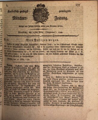 Kurfürstlich gnädigst privilegirte Münchner-Zeitung (Süddeutsche Presse) Dienstag 27. März 1798