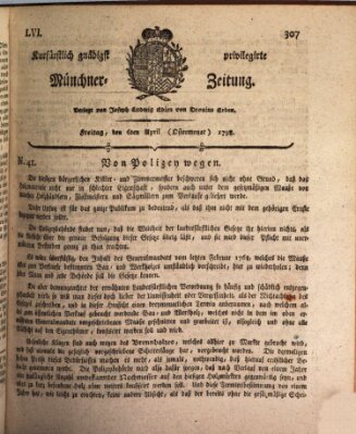 Kurfürstlich gnädigst privilegirte Münchner-Zeitung (Süddeutsche Presse) Freitag 6. April 1798