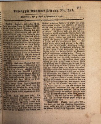 Kurfürstlich gnädigst privilegirte Münchner-Zeitung (Süddeutsche Presse) Samstag 7. April 1798