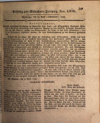 Kurfürstlich gnädigst privilegirte Münchner-Zeitung (Süddeutsche Presse) Samstag 21. April 1798