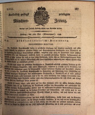 Kurfürstlich gnädigst privilegirte Münchner-Zeitung (Süddeutsche Presse) Freitag 4. Mai 1798