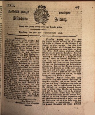 Kurfürstlich gnädigst privilegirte Münchner-Zeitung (Süddeutsche Presse) Dienstag 8. Mai 1798