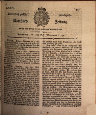 Kurfürstlich gnädigst privilegirte Münchner-Zeitung (Süddeutsche Presse) Donnerstag 10. Mai 1798