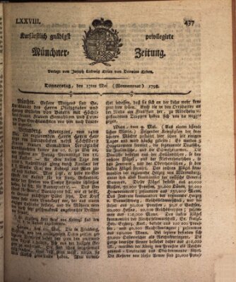 Kurfürstlich gnädigst privilegirte Münchner-Zeitung (Süddeutsche Presse) Donnerstag 17. Mai 1798