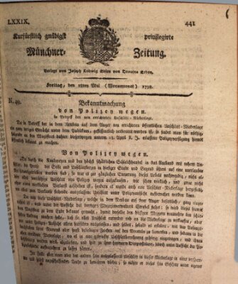 Kurfürstlich gnädigst privilegirte Münchner-Zeitung (Süddeutsche Presse) Freitag 18. Mai 1798