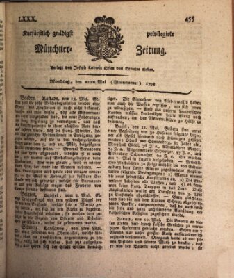 Kurfürstlich gnädigst privilegirte Münchner-Zeitung (Süddeutsche Presse) Montag 21. Mai 1798