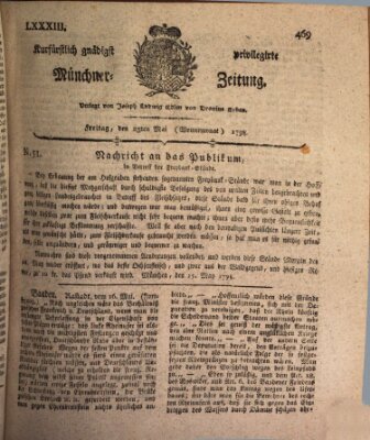 Kurfürstlich gnädigst privilegirte Münchner-Zeitung (Süddeutsche Presse) Freitag 25. Mai 1798