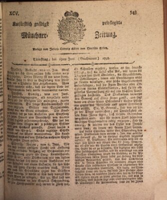 Kurfürstlich gnädigst privilegirte Münchner-Zeitung (Süddeutsche Presse) Dienstag 19. Juni 1798