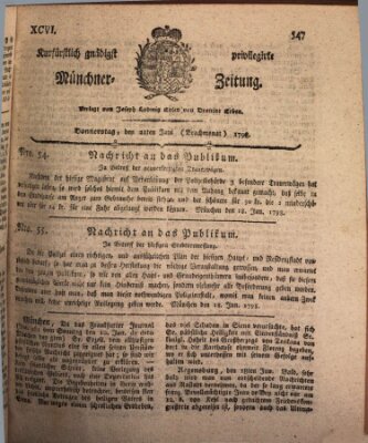 Kurfürstlich gnädigst privilegirte Münchner-Zeitung (Süddeutsche Presse) Donnerstag 21. Juni 1798