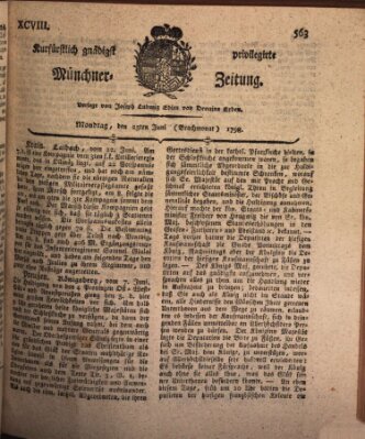 Kurfürstlich gnädigst privilegirte Münchner-Zeitung (Süddeutsche Presse) Montag 25. Juni 1798