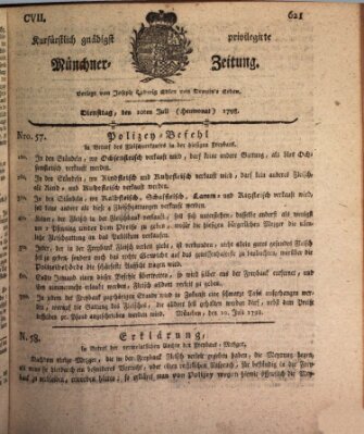 Kurfürstlich gnädigst privilegirte Münchner-Zeitung (Süddeutsche Presse) Dienstag 10. Juli 1798