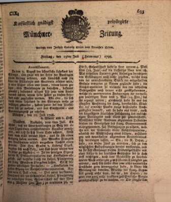 Kurfürstlich gnädigst privilegirte Münchner-Zeitung (Süddeutsche Presse) Freitag 13. Juli 1798