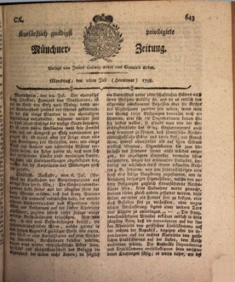 Kurfürstlich gnädigst privilegirte Münchner-Zeitung (Süddeutsche Presse) Montag 16. Juli 1798