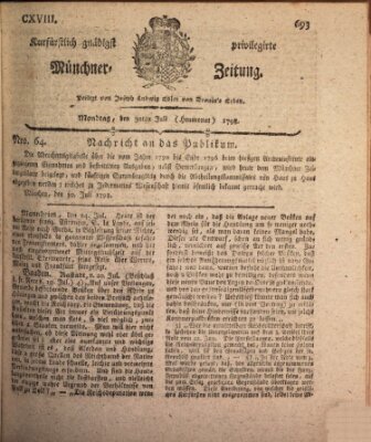 Kurfürstlich gnädigst privilegirte Münchner-Zeitung (Süddeutsche Presse) Montag 30. Juli 1798