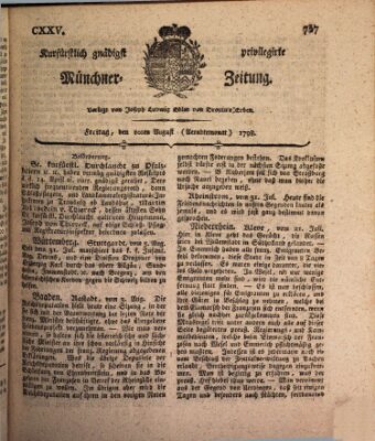 Kurfürstlich gnädigst privilegirte Münchner-Zeitung (Süddeutsche Presse) Freitag 10. August 1798