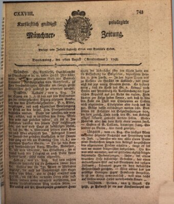 Kurfürstlich gnädigst privilegirte Münchner-Zeitung (Süddeutsche Presse) Donnerstag 16. August 1798