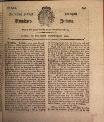 Kurfürstlich gnädigst privilegirte Münchner-Zeitung (Süddeutsche Presse) Freitag 17. August 1798