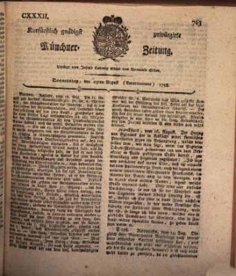 Kurfürstlich gnädigst privilegirte Münchner-Zeitung (Süddeutsche Presse) Donnerstag 23. August 1798