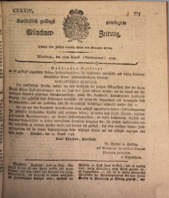 Kurfürstlich gnädigst privilegirte Münchner-Zeitung (Süddeutsche Presse) Montag 27. August 1798