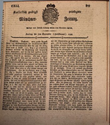 Kurfürstlich gnädigst privilegirte Münchner-Zeitung (Süddeutsche Presse) Freitag 7. September 1798