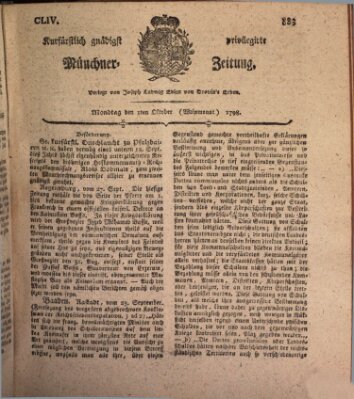 Kurfürstlich gnädigst privilegirte Münchner-Zeitung (Süddeutsche Presse) Montag 1. Oktober 1798