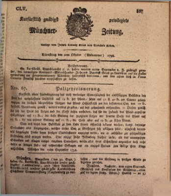 Kurfürstlich gnädigst privilegirte Münchner-Zeitung (Süddeutsche Presse) Dienstag 2. Oktober 1798