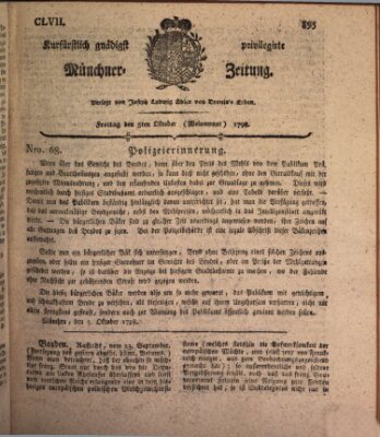 Kurfürstlich gnädigst privilegirte Münchner-Zeitung (Süddeutsche Presse) Freitag 5. Oktober 1798