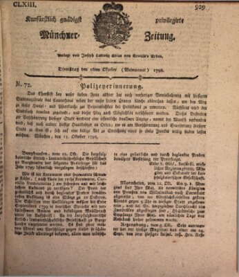 Kurfürstlich gnädigst privilegirte Münchner-Zeitung (Süddeutsche Presse) Dienstag 16. Oktober 1798