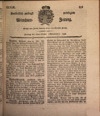 Kurfürstlich gnädigst privilegirte Münchner-Zeitung (Süddeutsche Presse) Freitag 26. Oktober 1798