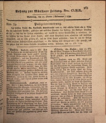 Kurfürstlich gnädigst privilegirte Münchner-Zeitung (Süddeutsche Presse) Samstag 27. Oktober 1798