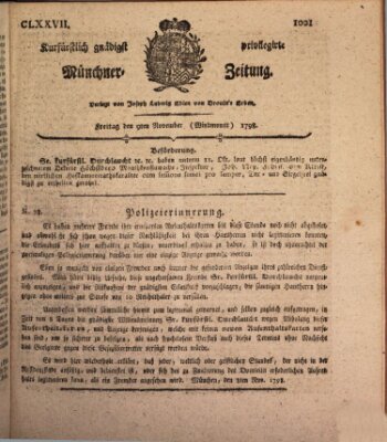 Kurfürstlich gnädigst privilegirte Münchner-Zeitung (Süddeutsche Presse) Freitag 9. November 1798