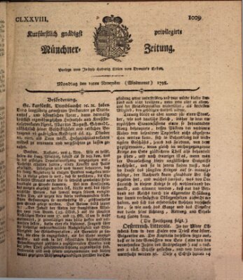 Kurfürstlich gnädigst privilegirte Münchner-Zeitung (Süddeutsche Presse) Montag 12. November 1798