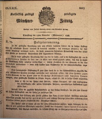 Kurfürstlich gnädigst privilegirte Münchner-Zeitung (Süddeutsche Presse) Dienstag 13. November 1798