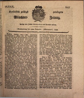 Kurfürstlich gnädigst privilegirte Münchner-Zeitung (Süddeutsche Presse) Donnerstag 15. November 1798