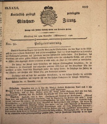 Kurfürstlich gnädigst privilegirte Münchner-Zeitung (Süddeutsche Presse) Montag 19. November 1798