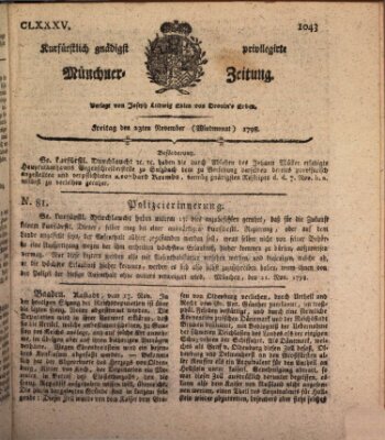 Kurfürstlich gnädigst privilegirte Münchner-Zeitung (Süddeutsche Presse) Freitag 23. November 1798