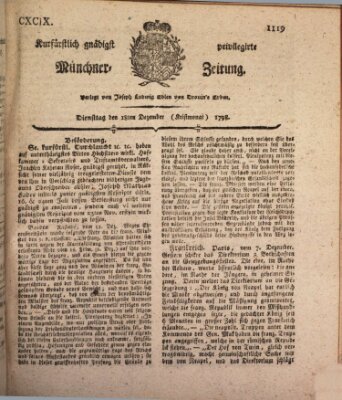 Kurfürstlich gnädigst privilegirte Münchner-Zeitung (Süddeutsche Presse) Dienstag 18. Dezember 1798