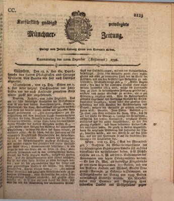 Kurfürstlich gnädigst privilegirte Münchner-Zeitung (Süddeutsche Presse) Donnerstag 20. Dezember 1798