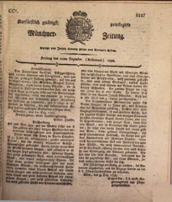 Kurfürstlich gnädigst privilegirte Münchner-Zeitung (Süddeutsche Presse) Freitag 21. Dezember 1798