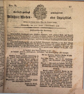 Kurfürstlich gnädigst privilegirte Münchner-Zeitung (Süddeutsche Presse) Mittwoch 31. Januar 1798