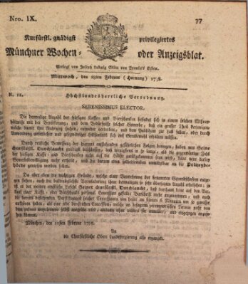 Kurfürstlich gnädigst privilegirte Münchner-Zeitung (Süddeutsche Presse) Mittwoch 28. Februar 1798