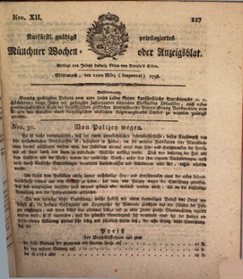 Kurfürstlich gnädigst privilegirte Münchner-Zeitung (Süddeutsche Presse) Mittwoch 21. März 1798